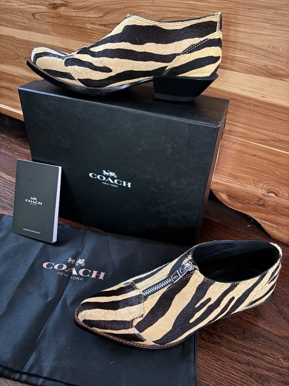COACH Calf Hair Zebra Print Front-Zip Booties - Complete Set EUC Size 6